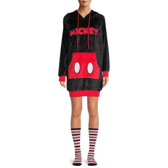 Disney Hooded Mickey Mouse Sleep Lounger Holiday Christmas w/Socks Womens Med - Picture 1 of 6